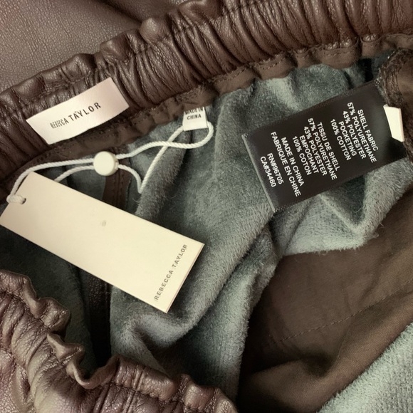 Rebecca Taylor | NWT Dark Brown Faux Leather Drawstring Waist Pants - Medium - Picture 7 of 7